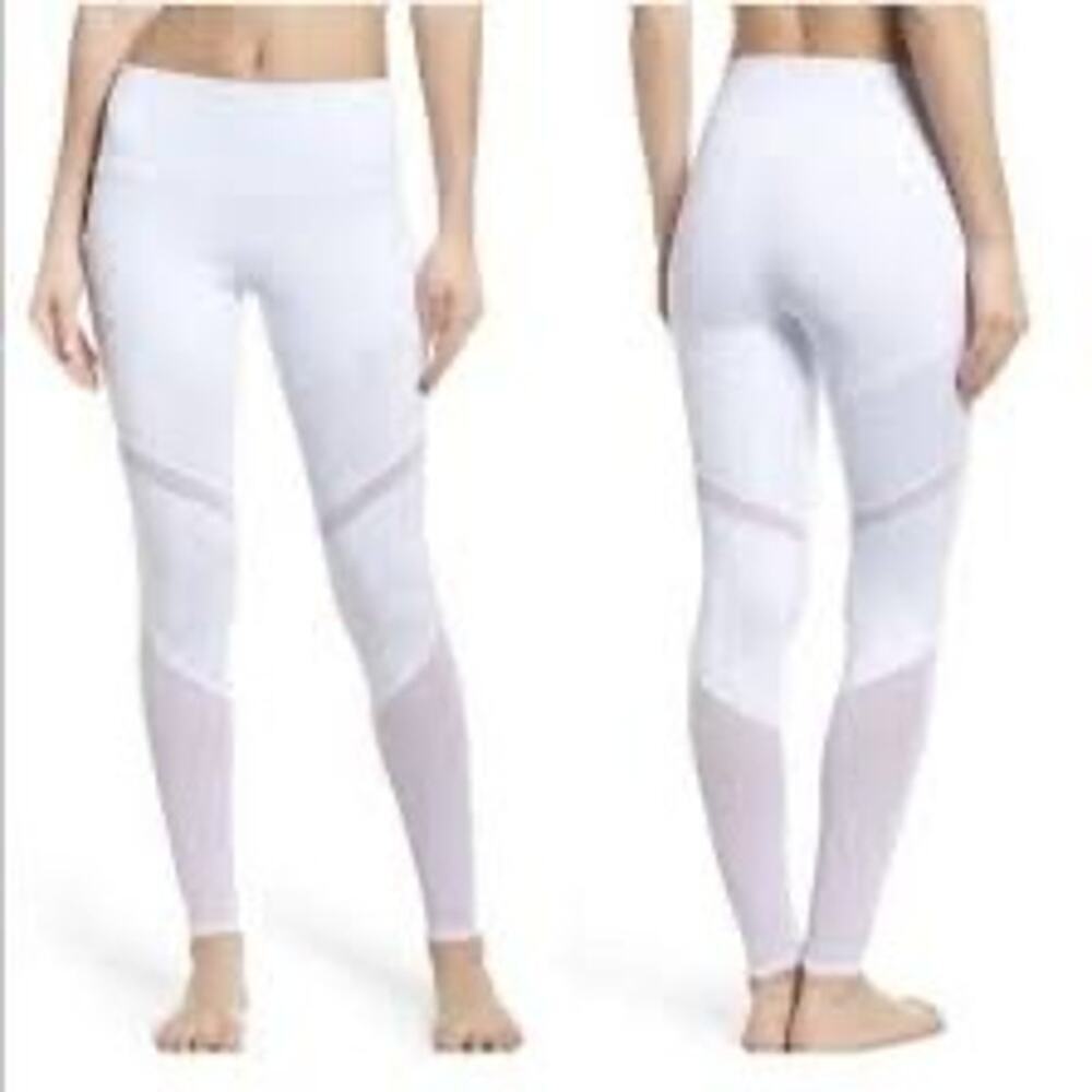 NWT Alo Yoga Womens Mid Rise Sheila Leggings S White Sheer Mesh Panels